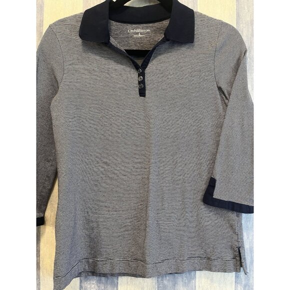 Croft And Barrow Women’s Blue Striped 3/4 Sleeve Collard Shirt Top Lux Comfort - Picture 2 of 10